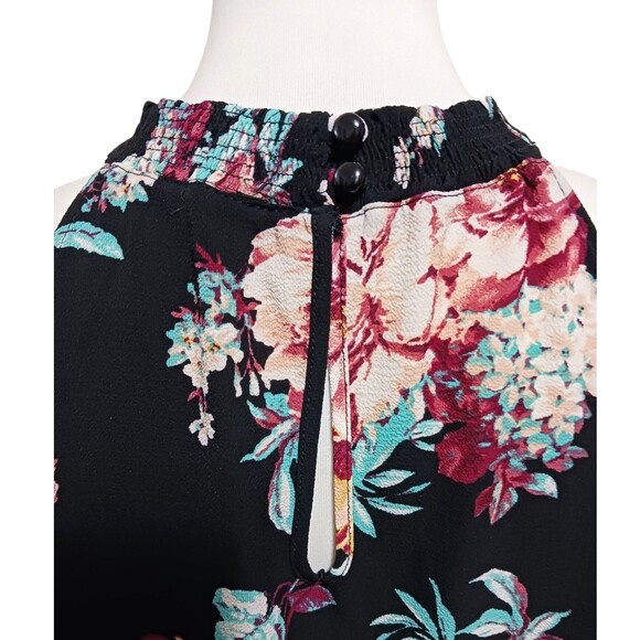 Lily Black Cold Shoulder Womens XL Black Floral Keyhole Back Flowy Top Blouse - Picture 3 of 7